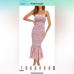 Summer Floral Midi Tank Dress Sleeveless Strappy Ruffle Hem Smocked Bodycon